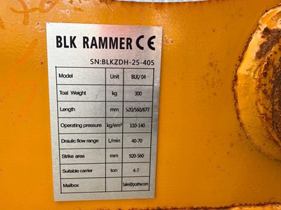 Lot BLK Rammer BLK/04 Plate Compactor With 65MM Pins To Suit 13 Ton Excavator