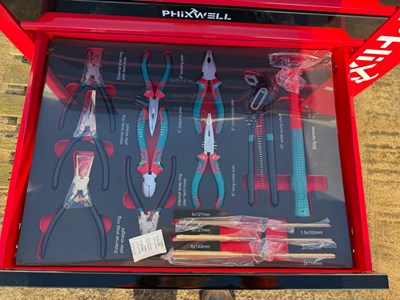 Unused 7 Drawer & 1 Side Cabinet Phixwell Tool Box Including Tool Set Contains 235 Tools, 750mm x 460mm x 800mm