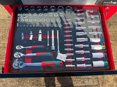 Unused 7 Drawer & 1 Side Cabinet Phixwell Tool Box Including Tool Set Contains 235 Tools, 750mm x 460mm x 800mm