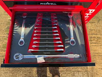 Unused 7 Drawer & 1 Side Cabinet Phixwell Tool Box Including Tool Set Contains 235 Tools, 750mm x 460mm x 800mm