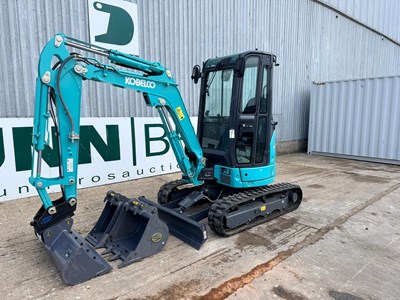 Lot Unused 2024 Kobelco SK25SR Mini Excavator, Blade, Hydraulic Quick Hitch Rubber Tracks, Piped, LED Lights, Warning Beacons, Suspension Seat