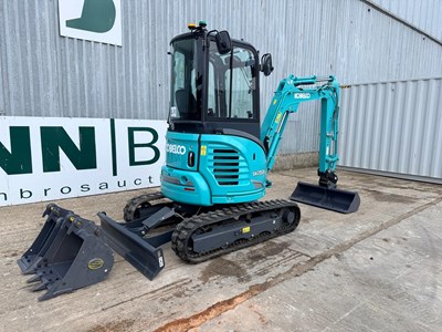 Lot Unused 2024 Kobelco SK25SR Mini Excavator, Blade, Hydraulic Quick Hitch Rubber Tracks, Piped, LED Lights, Warning Beacons, Suspension Seat
