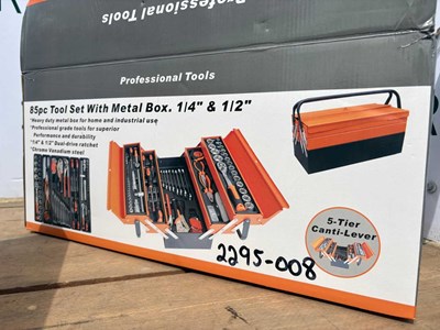 Lot Unused 85 PC Tool Set 1/4" & 1/2" In Metal Tool Box