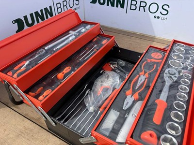 Lot Unused 85 PC Tool Set 1/4" & 1/2" In Metal Tool Box