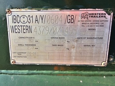Lot 127 - 2004 Western 950 Litre Single Axle Bunded Fuel Bowser